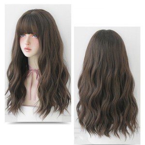 Hair Slightly Curly Wig Natural Fluffy Hair Cover, Color:Cool Brown